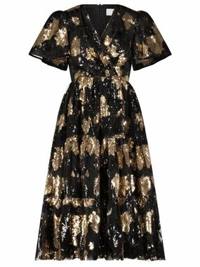 NWOT JessaKae Bette Black & Gold Sequin Dress
